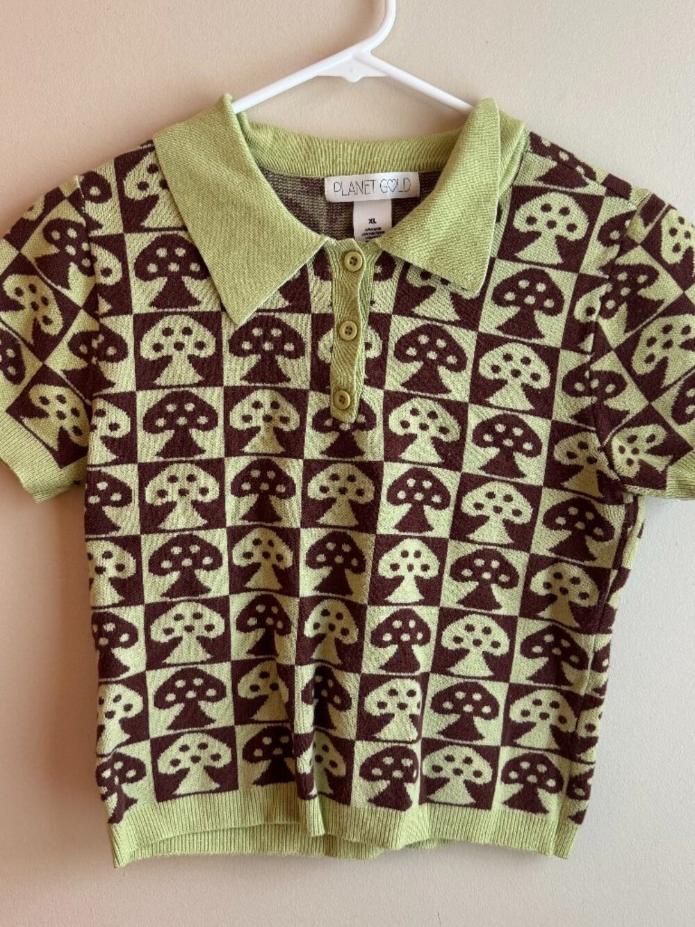 Mushroom Short Sleeve Knit Sweater Planet Gold Cottagecore Dopamine Dressing